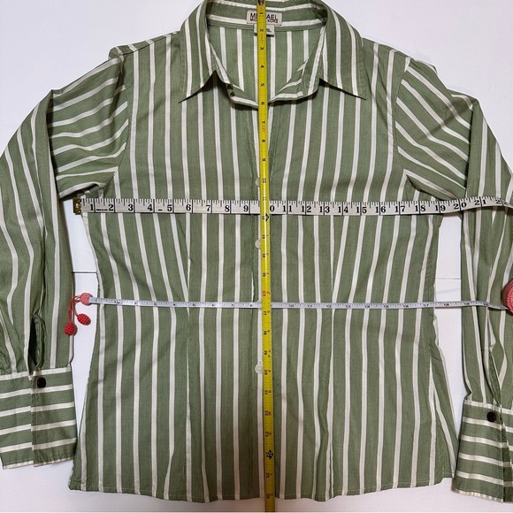 MICHAEL Michael Kors Women’s White & Green Striped Button Down Shirt SZ 10 - Picture 8 of 8